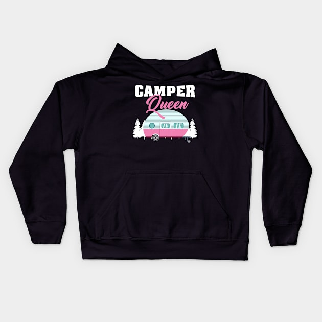 Camper Queen - Funny Camping Gifts for Girls and Women Kids Hoodie by Shirtbubble